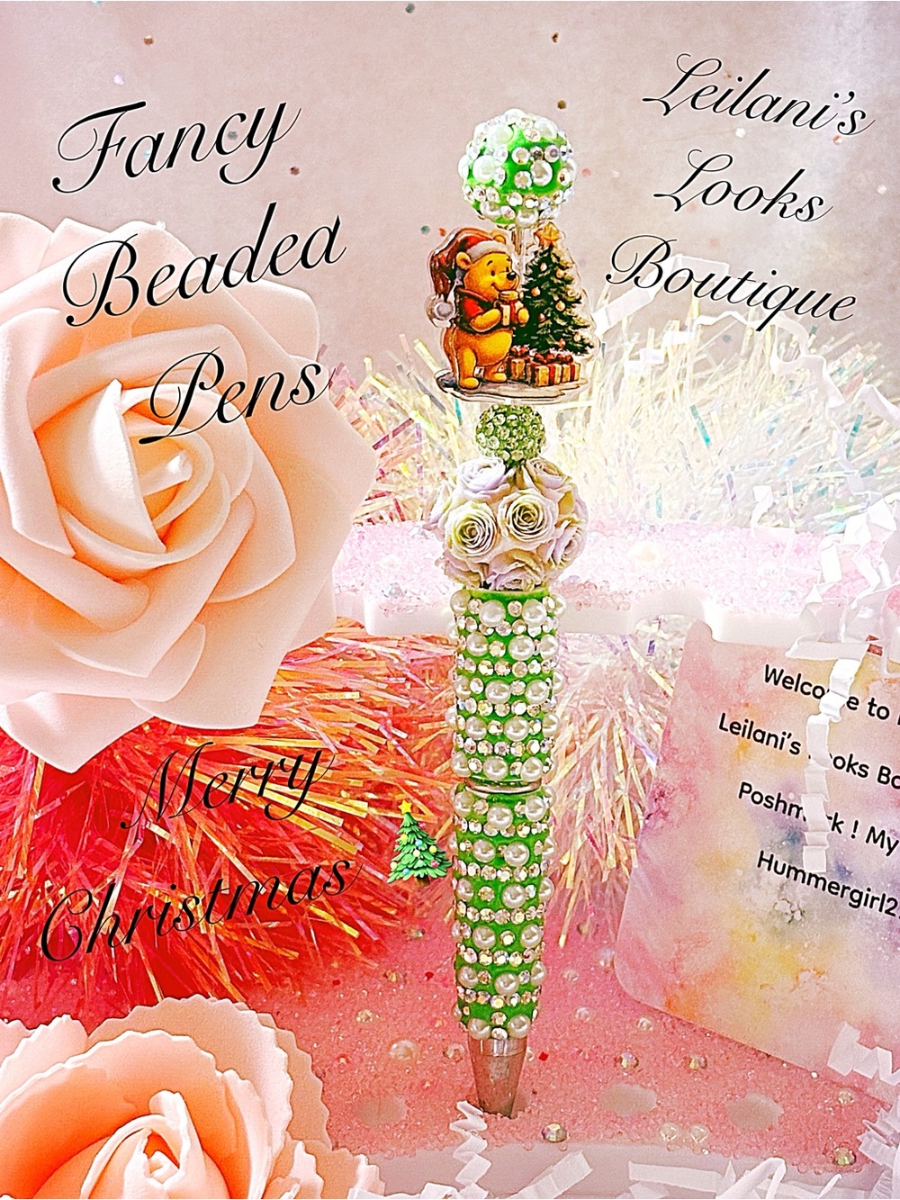 Green Beaded Decorative Pen/Fancy beaded pen/gifts/flowers/Christmas time/
